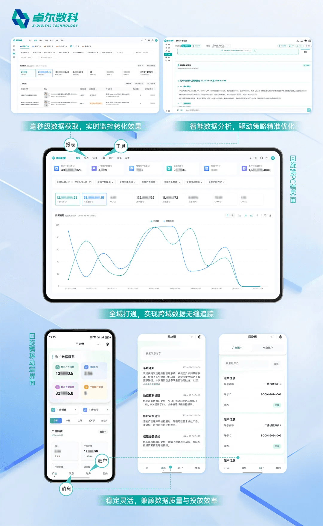 回旋镖电脑端与移动端产品界面